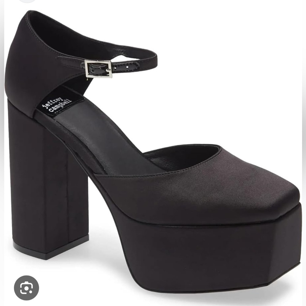 OVR-N-OUT black satin Jeffrey Campbell platform pumps